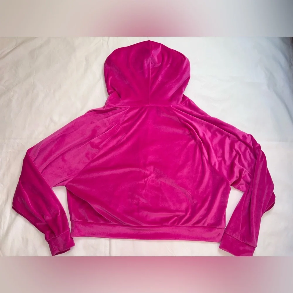Victoria’s Secret Size L Hot Pink Velour Track Suit Cropped Hooded Jacket - Picture 5 of 5